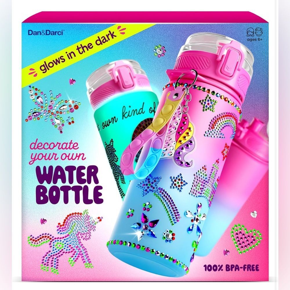 Decorate Your Own Glow-in-the-dark Water Bottle Kit for Girls NIB